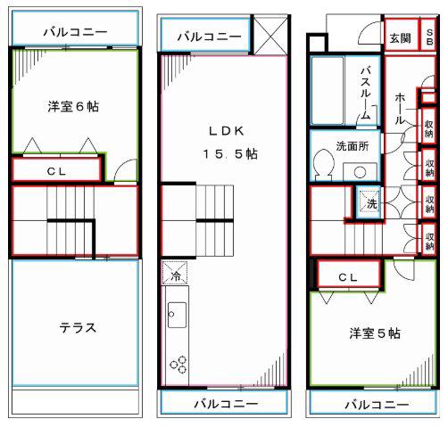 フェリス西新宿(2LDK/1階)の間取り写真