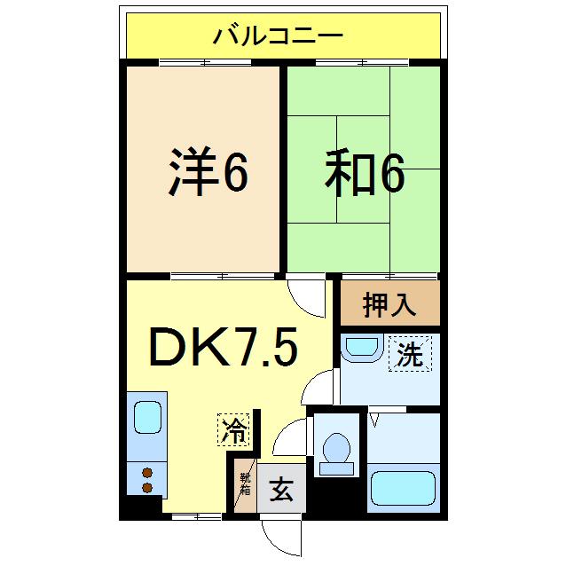 長南ハイツ(2DK/2階)の間取り写真