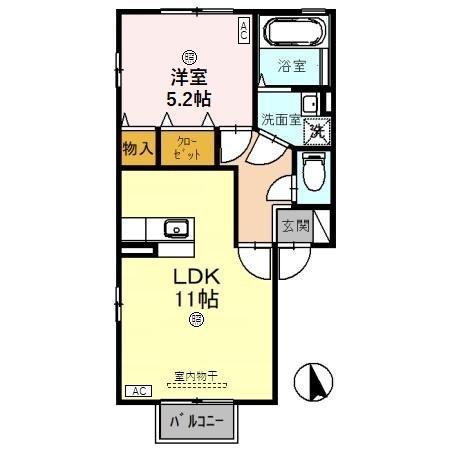 ウエスト ルミエール(1LDK/2階)の間取り写真