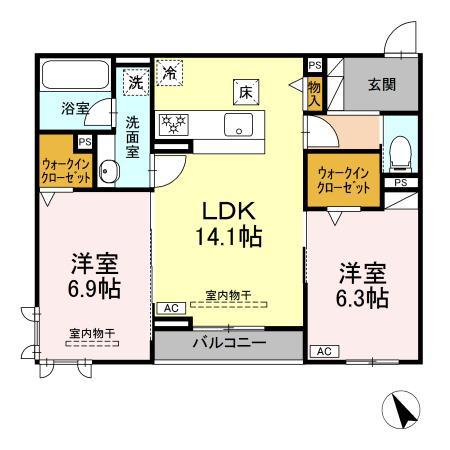 ル・カヴァリエ(2LDK/3階)の間取り写真