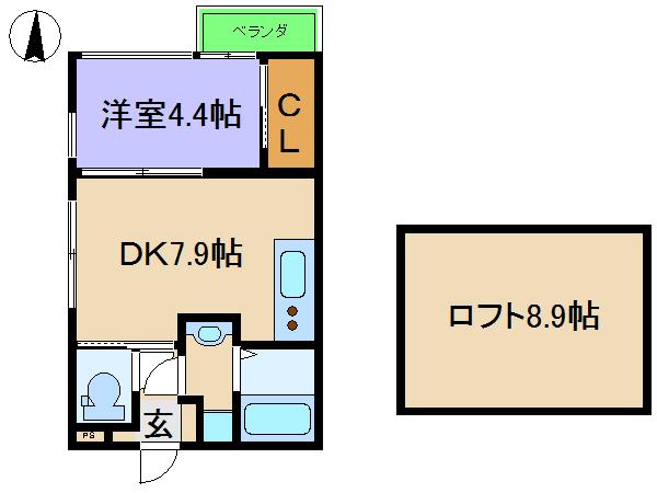 グランベール桂7番館(1DK/4階)の間取り写真