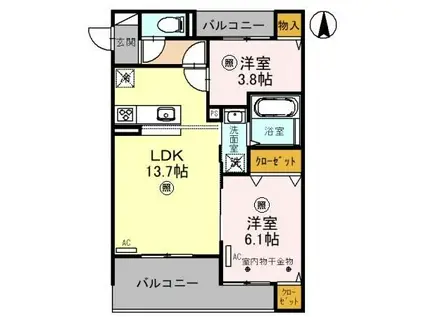 K-APARTMENT(2LDK/2階)の間取り写真