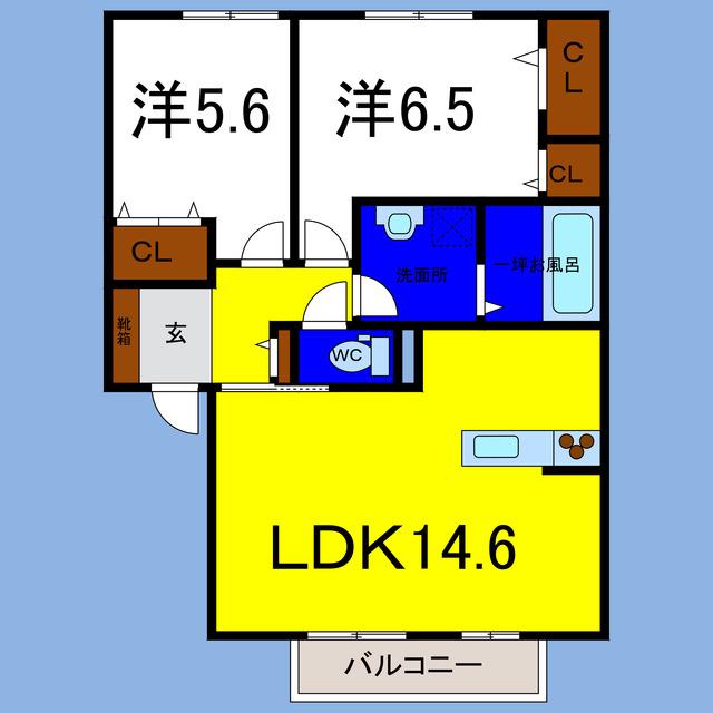 ウエスト コート A棟(2LDK/2階)の間取り写真