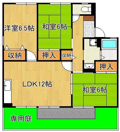 セジュール B棟(3LDK/1階)の間取り写真