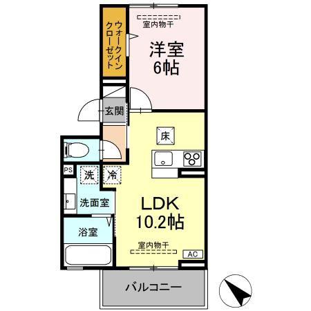 ヒルズ国母(1LDK/1階)の間取り写真