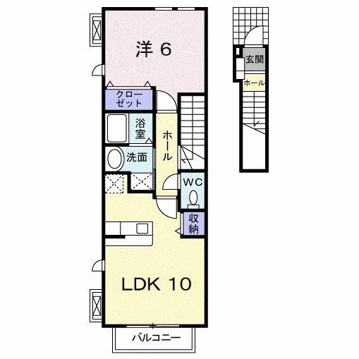 プリムローズ徳力新町A(1LDK/2階)の間取り写真