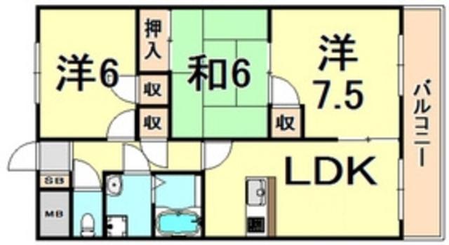 ハウスアイ尼崎(3LDK/1階)の間取り写真