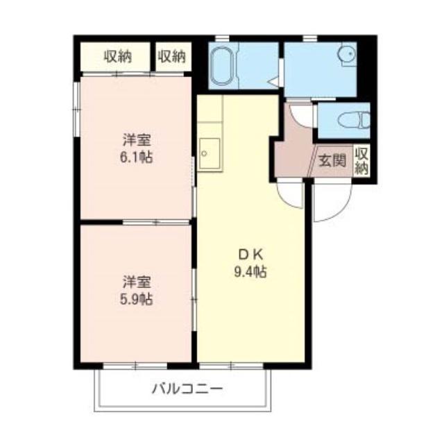 壱番館木崎 1号棟(2DK/2階)の間取り写真