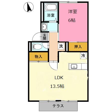 プレジール旭が丘(1LDK/1階)の間取り写真