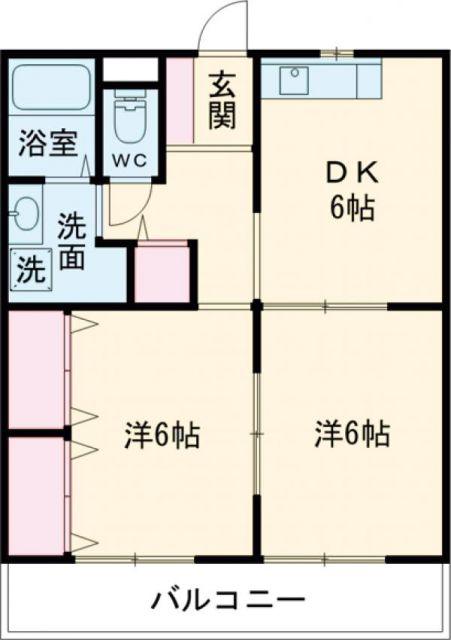 ルミエール城山(2DK/2階)の間取り写真