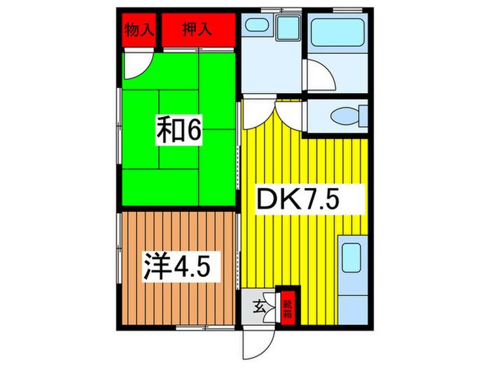 袴アパート(2DK/1階)の間取り写真