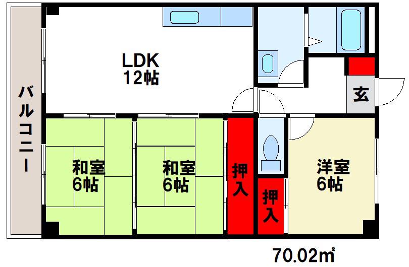 シャトレ二日市(3LDK/1階)の間取り写真