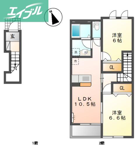 ヴィラ アマーブレス(2LDK/2階)の間取り写真
