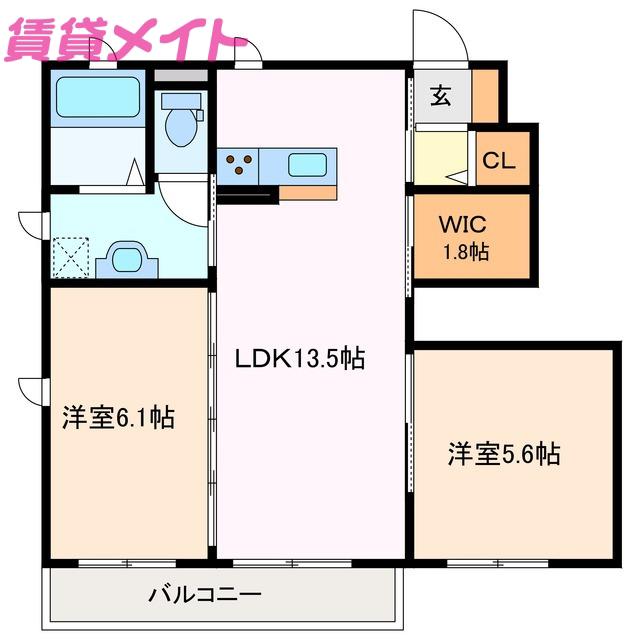 アザレアA棟(2LDK/1階)の間取り写真