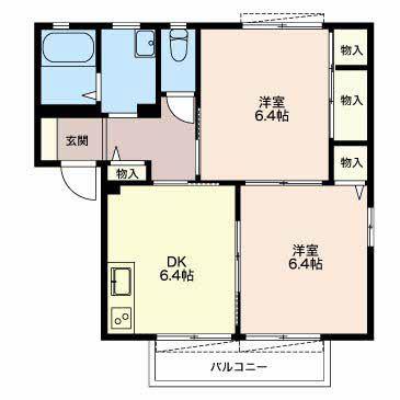 LIFE STAGE A棟(2DK/2階)の間取り写真