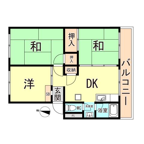 仁川リバーサイドハイツB棟(3DK/4階)の間取り写真