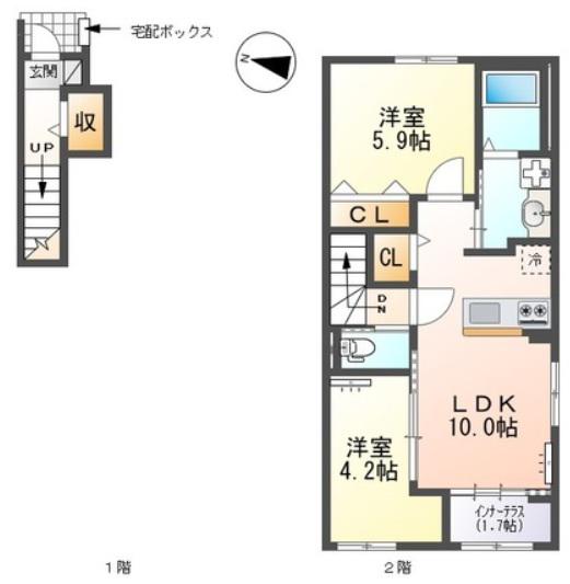 西宮市山口町 アパート(2LDK/2階)の間取り写真