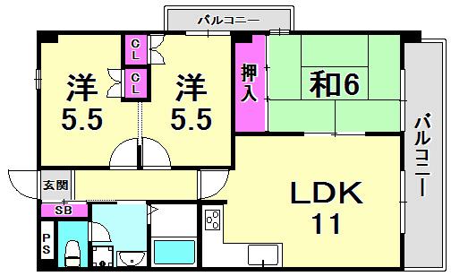 グレイスコート直井(3LDK/1階)の間取り写真