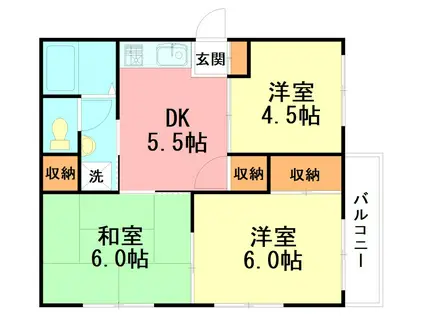 YKハイム(3DK/1階)の間取り写真