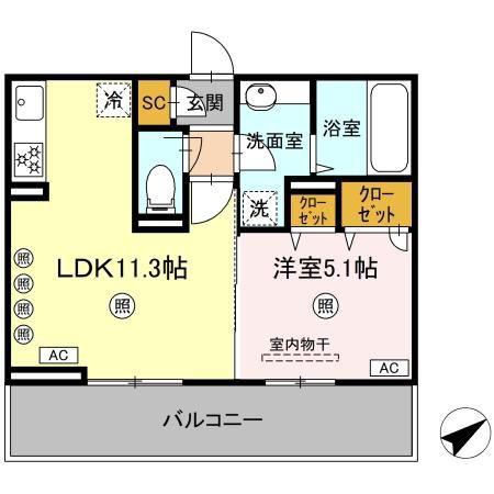 D-ROOM八代市西片町18PJ(1LDK/3階)の間取り写真