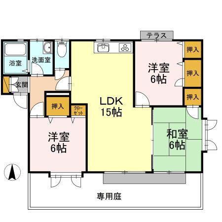 グランシード東野 A棟(3LDK/1階)の間取り写真