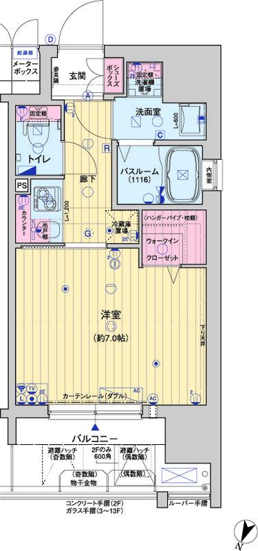 レオンヴァリエ大阪ベイシティII(1K/13階)の間取り写真