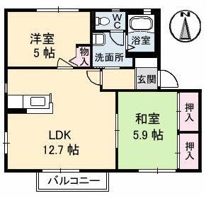 メゾンレディバード B棟(2LDK/2階)の間取り写真
