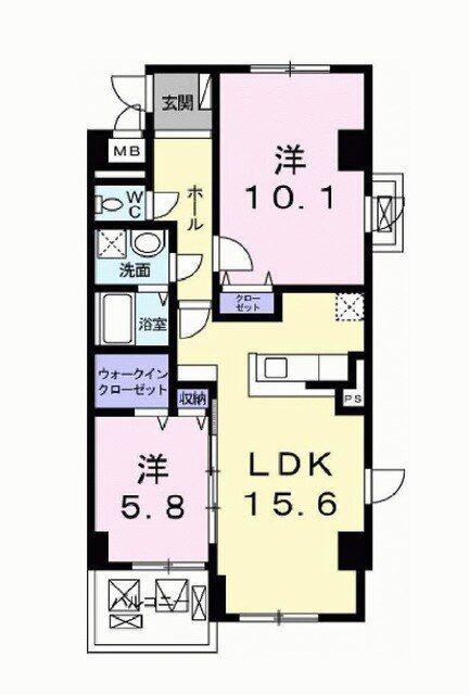 エアリーヒルズ芦屋(2LDK/4階)の間取り写真
