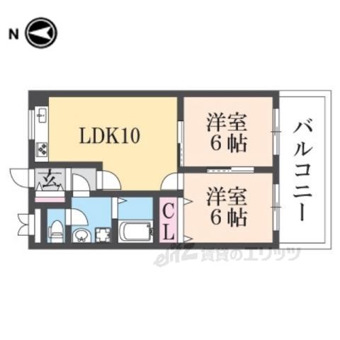 クレール西町北館(2LDK/2階)の間取り写真