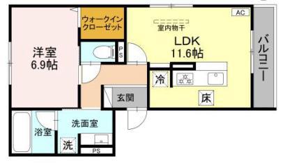 カームコート門戸(1LDK/1階)の間取り写真