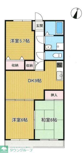 ビラージュセラ下溝1号館(3DK/3階)の間取り写真