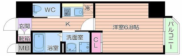 ジュネーゼグラン本町イースト(1K/2階)の間取り写真