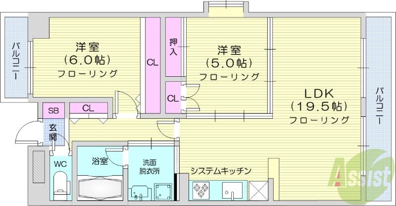 ソフィア天神山(2LDK/1階)の間取り写真