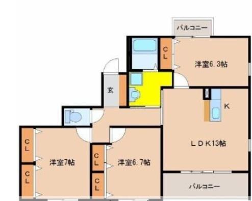 フェリースグランジェ(3LDK/3階)の間取り写真