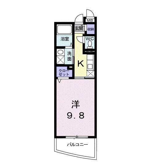 アンディアーモ小手指(1K/2階)の間取り写真