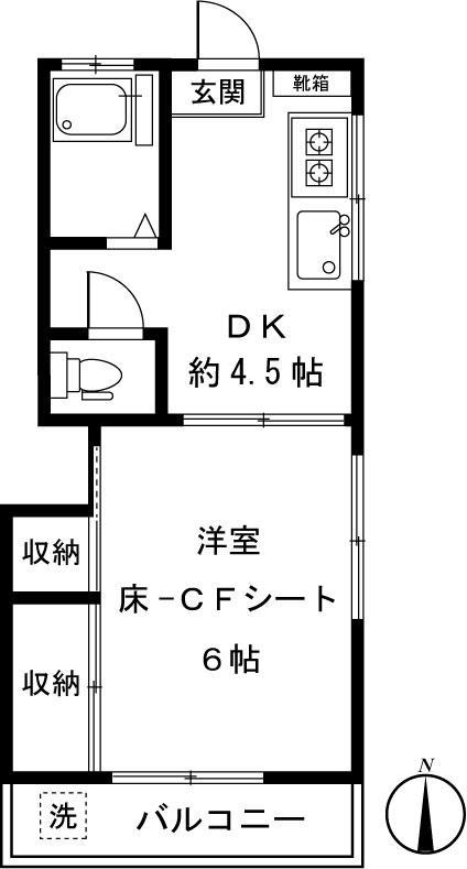 Kハイツ(1DK/2階)の間取り写真