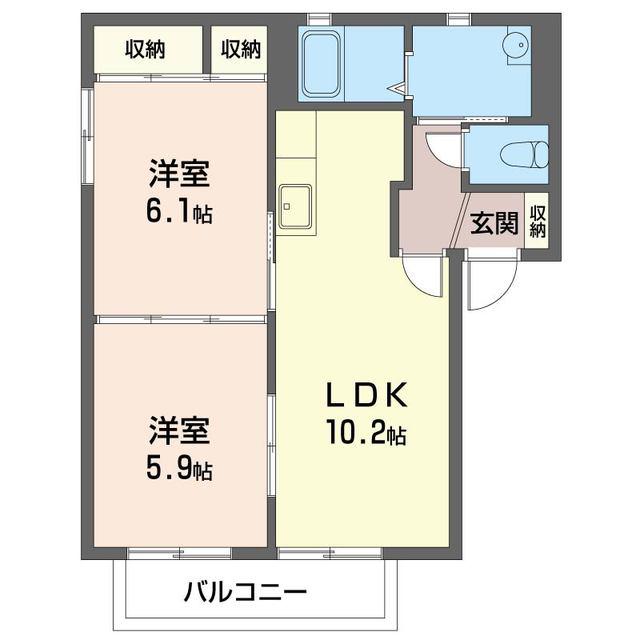 クレストコートB(2LDK/1階)の間取り写真