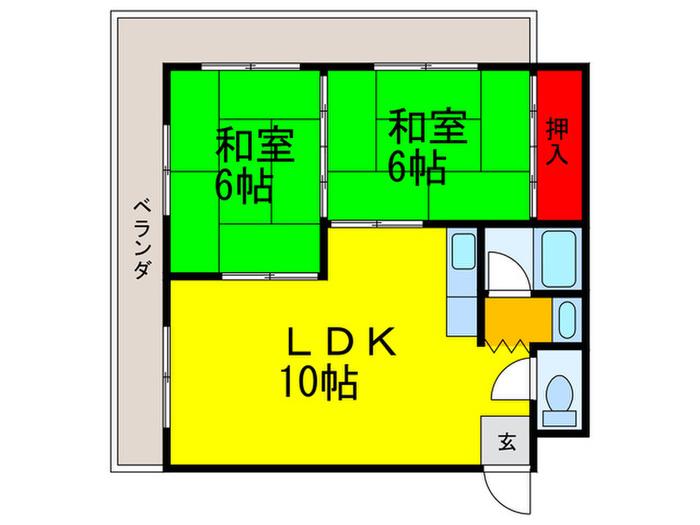 エイウンビル(2LDK/4階)の間取り写真