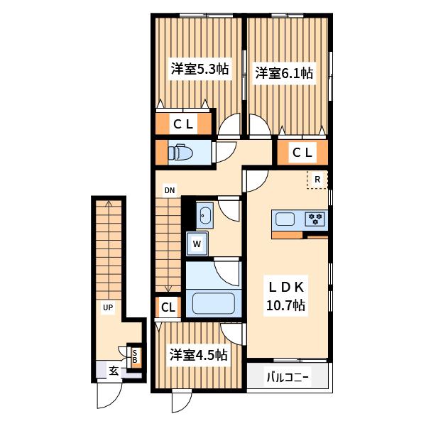 サン オットー ヒルズ B(3LDK/2階)の間取り写真