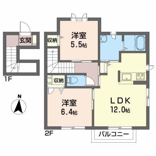 シャーメゾン誠(2LDK/2階)の間取り写真