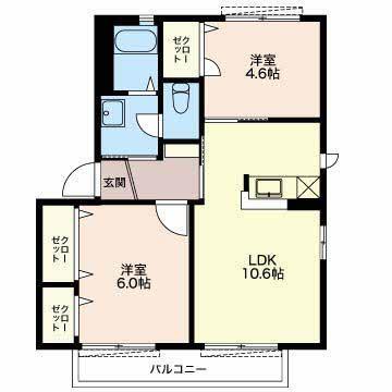 グレイスコートB(2LDK/2階)の間取り写真
