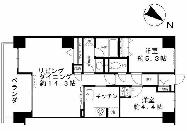 サンヴェール伊勢佐木町(2LDK/9階)の間取り写真
