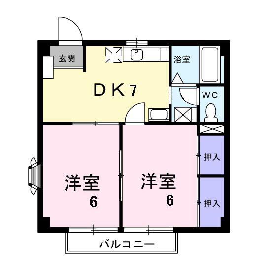 メーゾン植木(2DK/2階)の間取り写真
