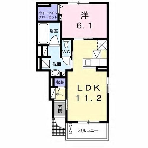 ピア オリ一ブ C(1LDK/1階)の間取り写真
