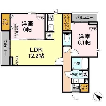 D-ROOM新宿I-B(2LDK/2階)の間取り写真