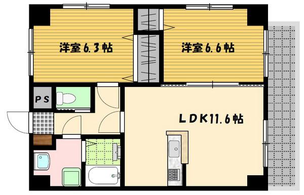 ステージ・F(2LDK/4階)の間取り写真