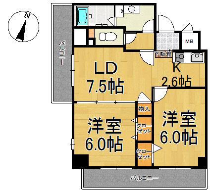 レガーロけやき通(2LDK/6階)の間取り写真