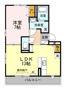コーポラスヤナセIIIB棟(1LDK/2階)の間取り写真