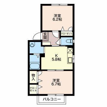 カーサミア西山(2K/2階)の間取り写真