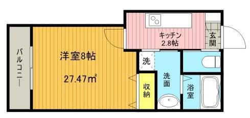 ソルクレスト(1K/2階)の間取り写真